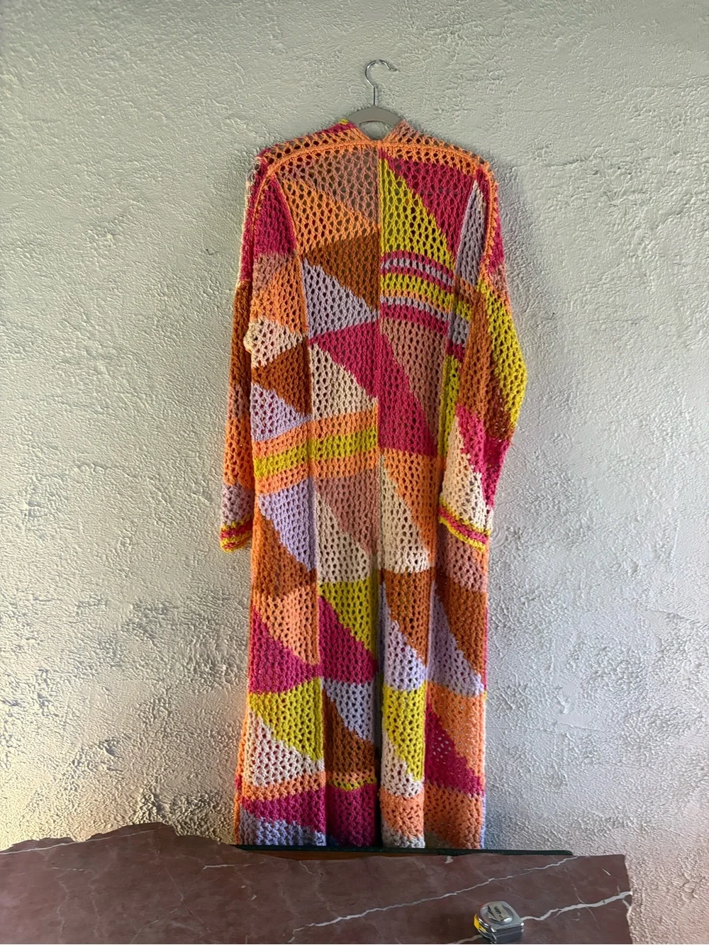 Colorblock Crochet Duster Cardigan - Pink, Orange & Yellow by Free People
